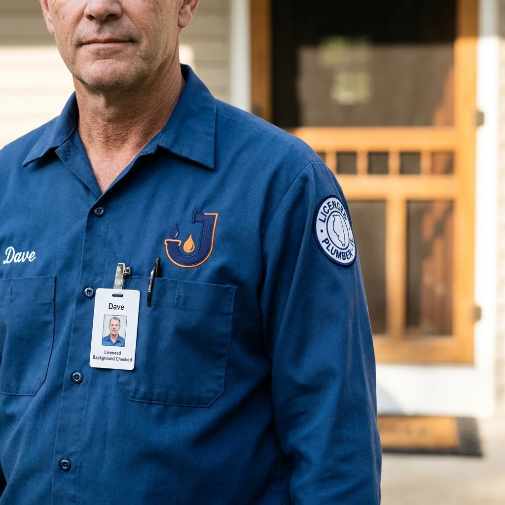 Licensed plumber showing ID badge in Fort Valley, GA