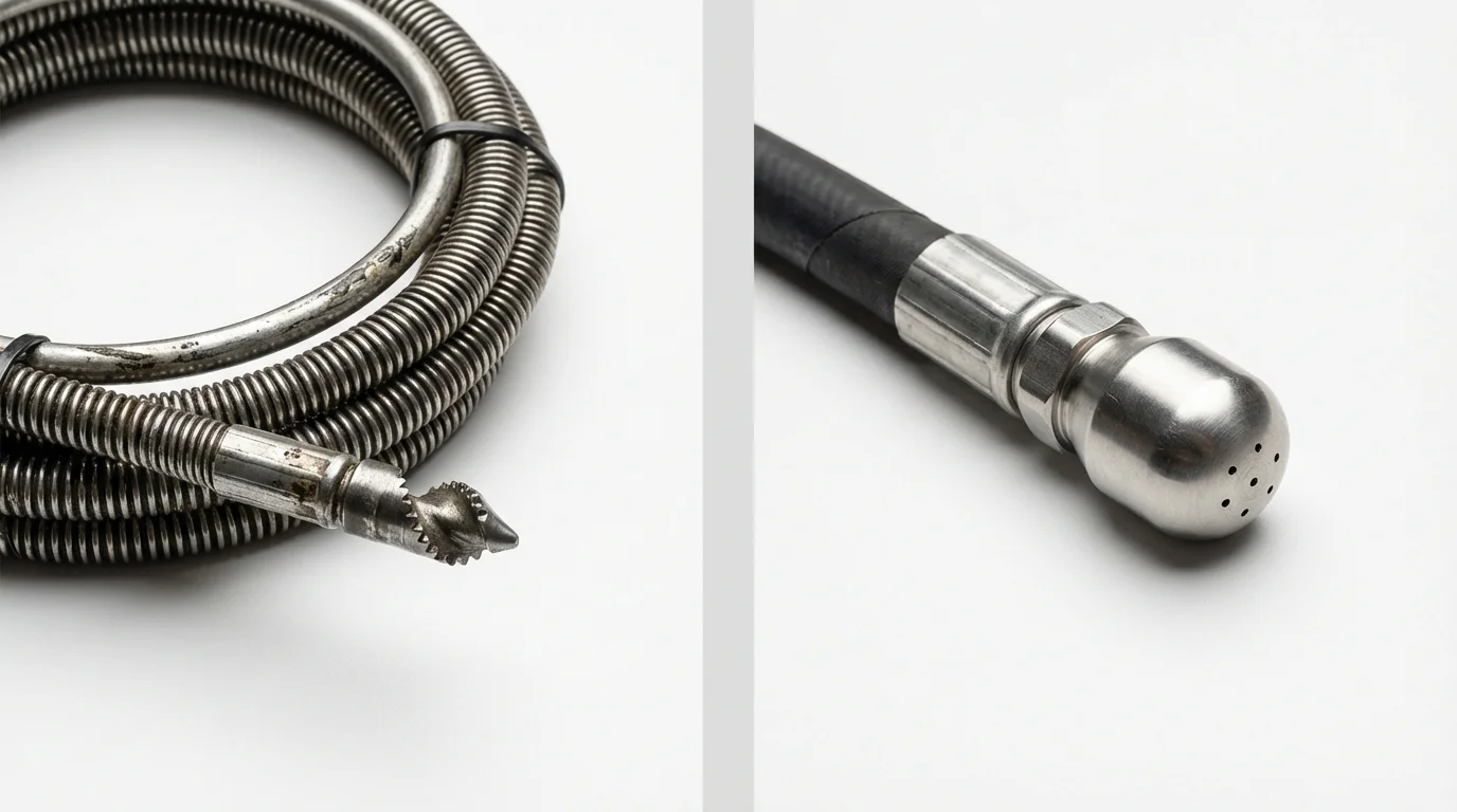 Drain snake cable and hydro jetting nozzle used for drain cleaning in Fort Valley, GA