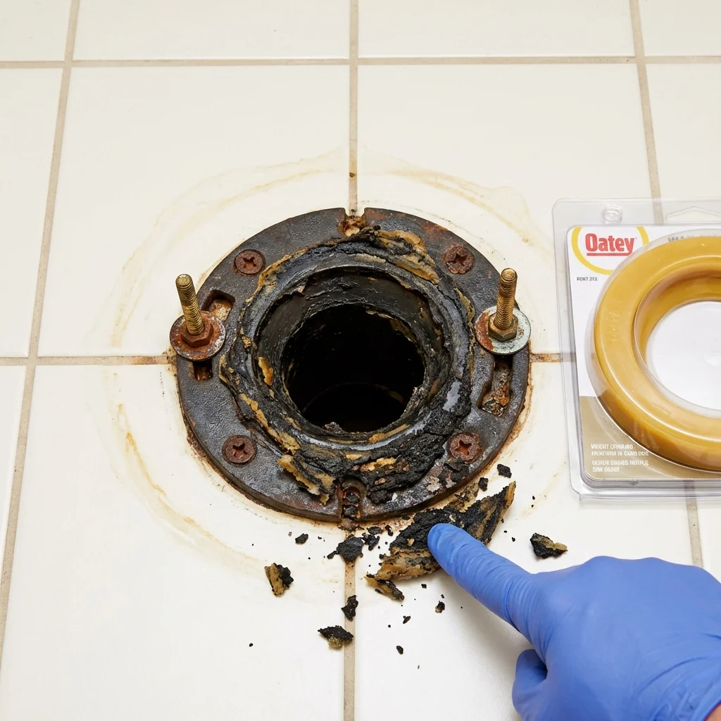 Failed wax ring showing water seepage at the base of a toilet in a Fort Valley, GA home